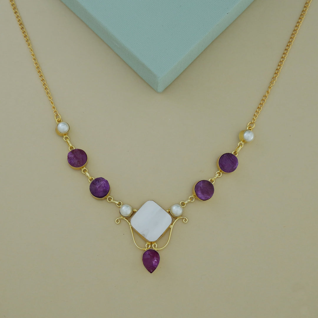 Golden Multishape MOP + Dyed Stone Pearl Neckpiece