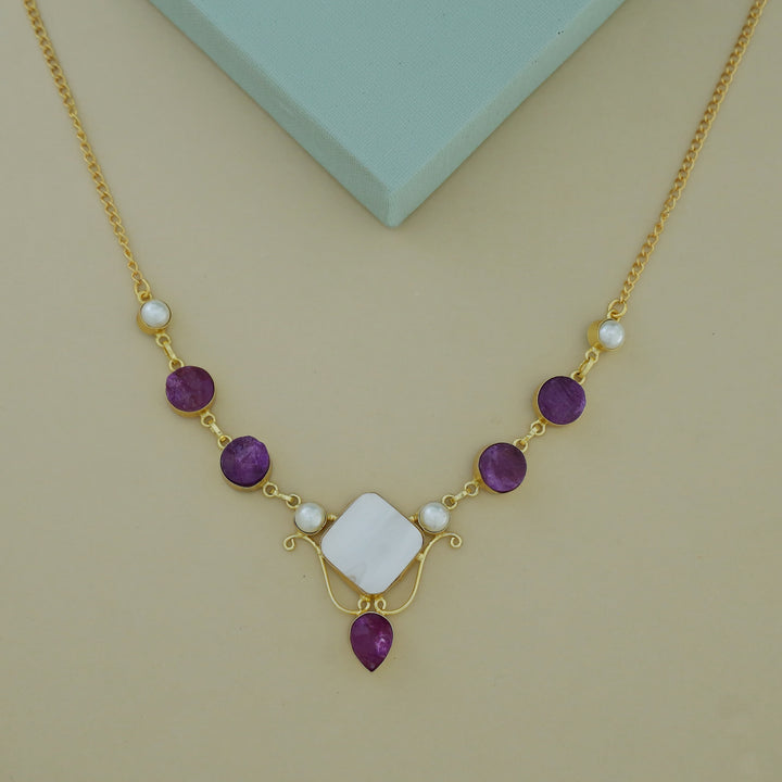 Golden Multishape MOP + Dyed Stone Pearl Neckpiece
