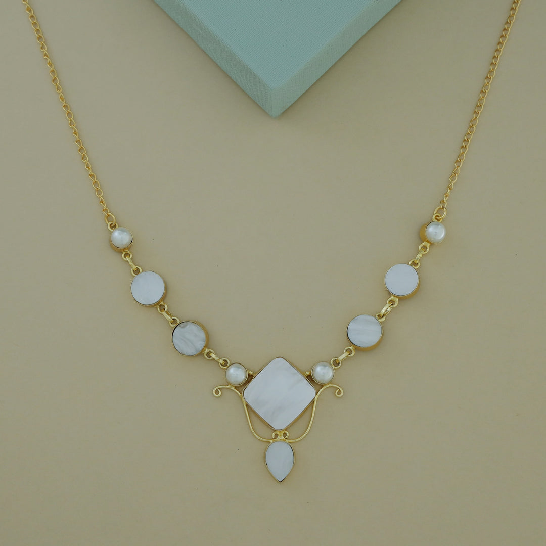 Golden Multishape MOP + Dyed Stone Pearl Neckpiece