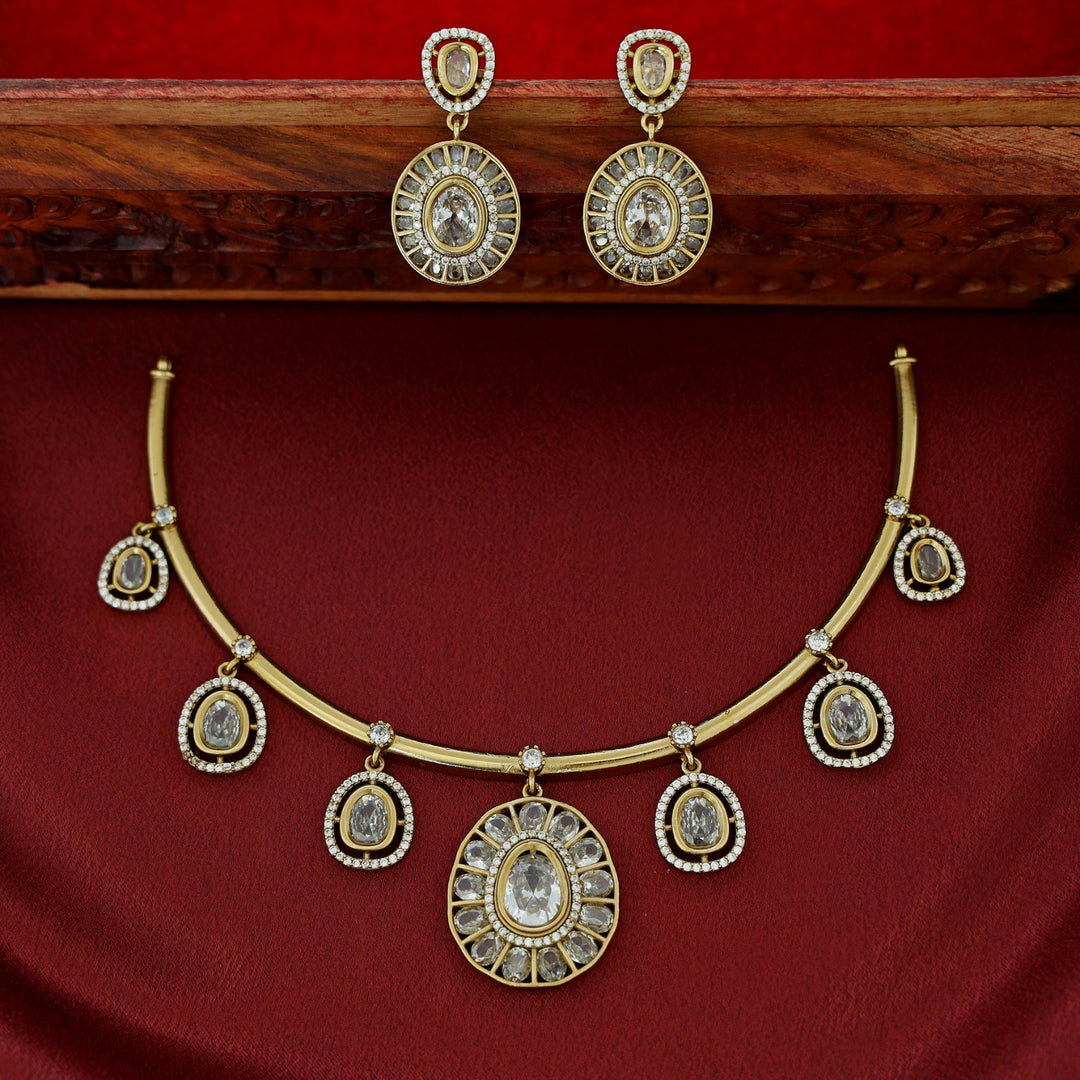 Yukha AD stone Short Neckpiece With Earring