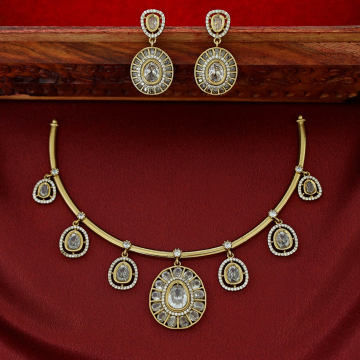 Yukha AD stone Short Neckpiece With Earring