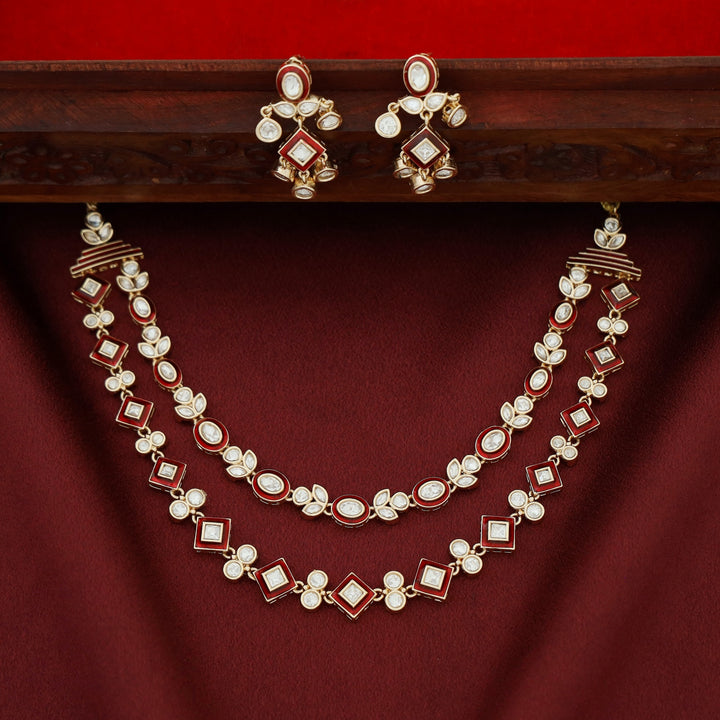 Premium Pragna Kundan 2 Layer Oval & Diamond Neckpiece With Earring