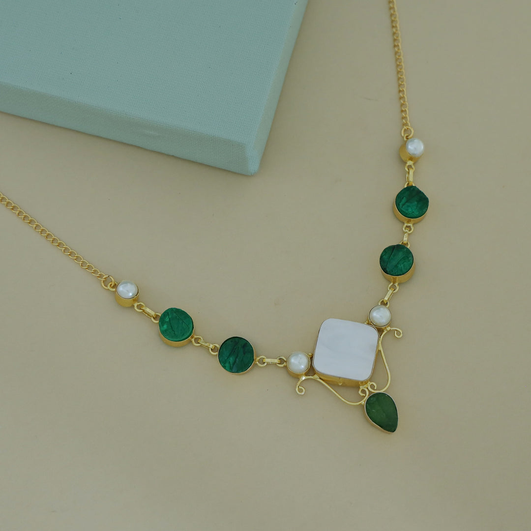 Golden Multishape MOP + Dyed Stone Pearl Neckpiece