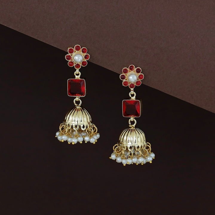Muktha Golden Floral Glossy Stone Jhumka