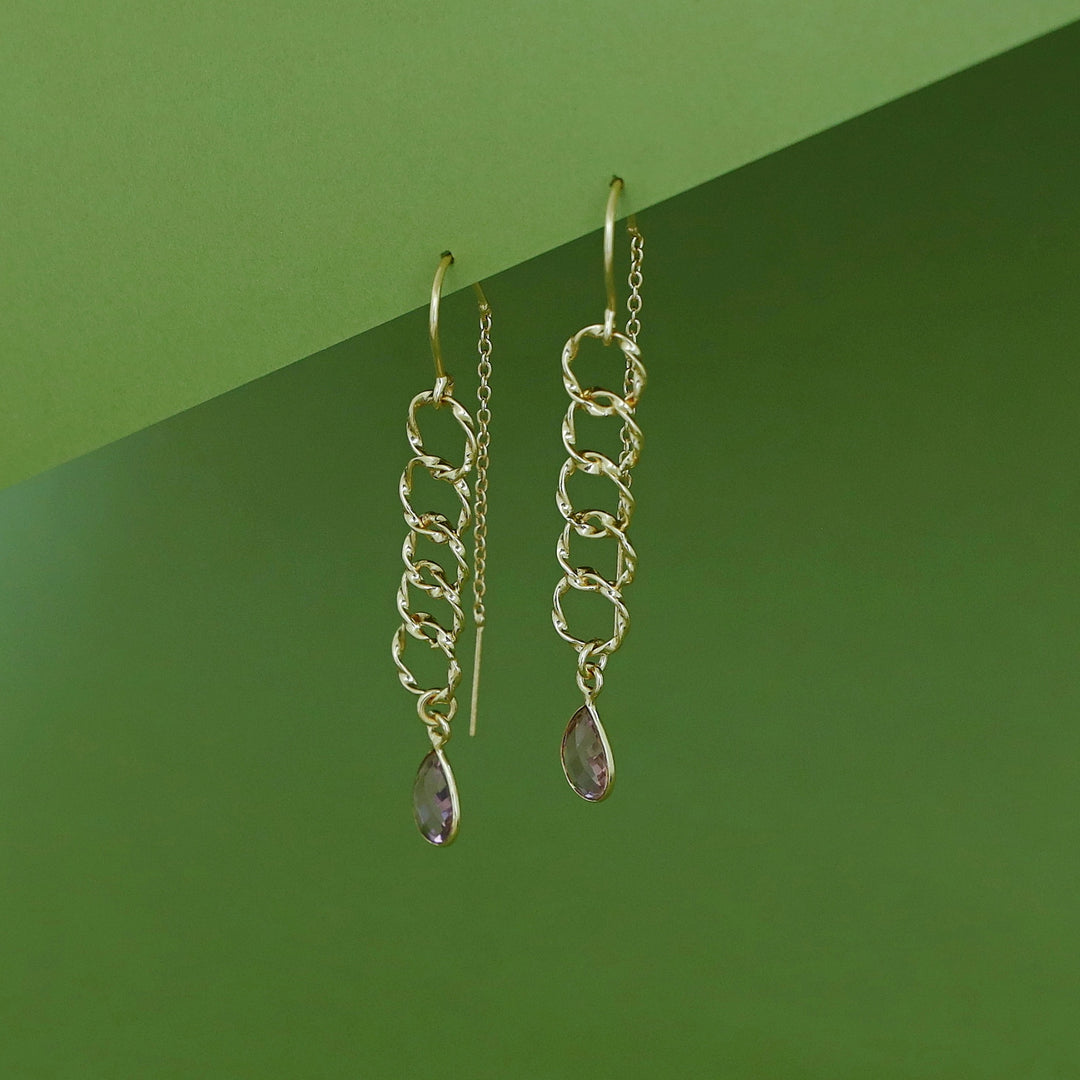 Golden Circle Glossy Drop Needle And Thread Earring
