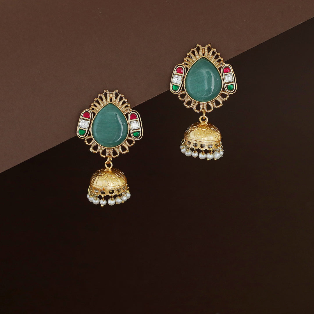 Jaisha Rain Drop Pearl Golden Jhumka