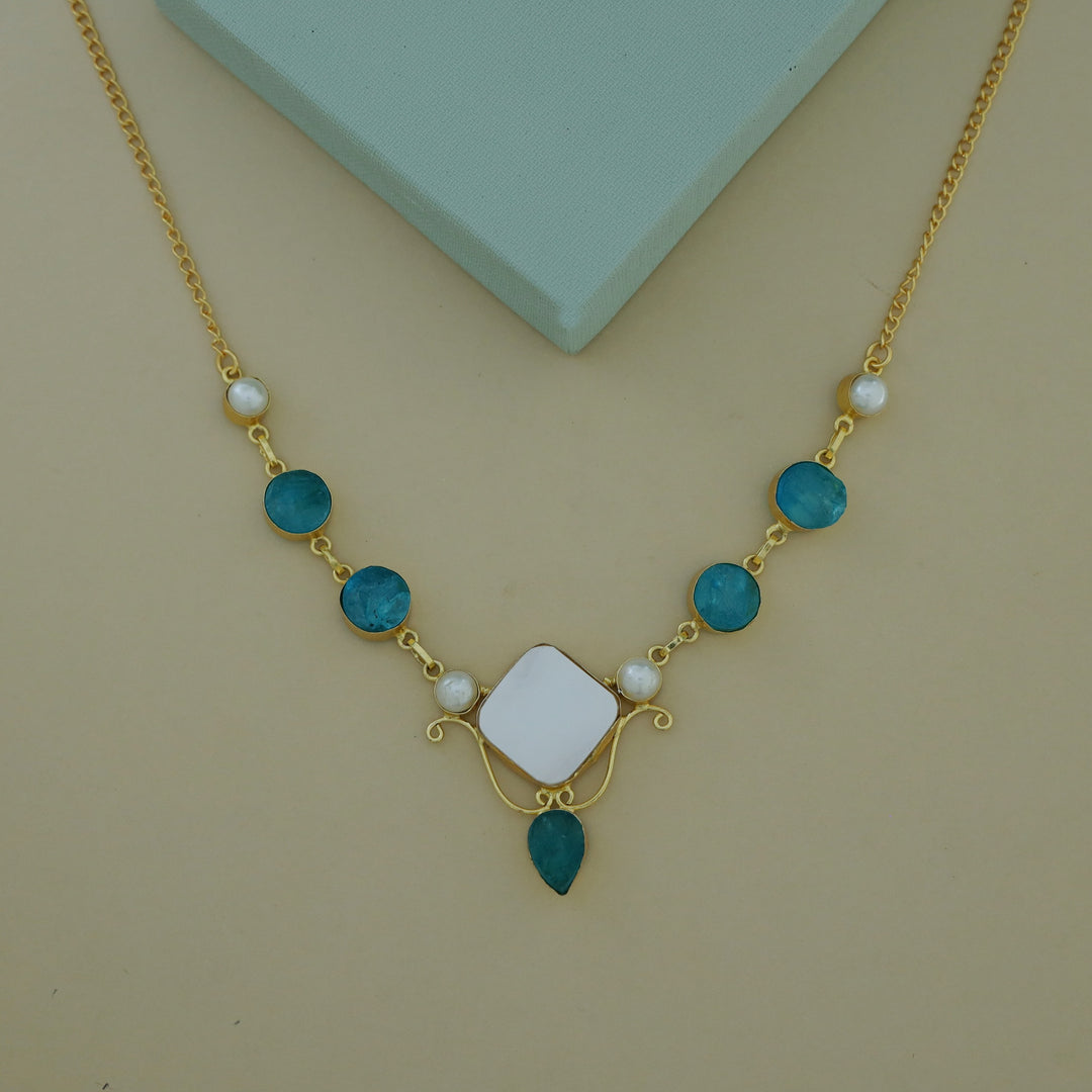 Golden Multishape MOP + Dyed Stone Pearl Neckpiece