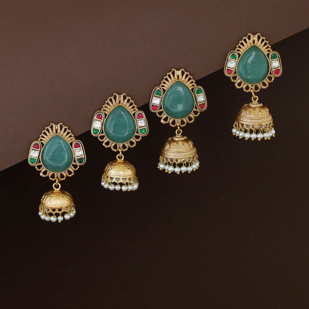 Jaisha Rain Drop Pearl Golden Jhumka