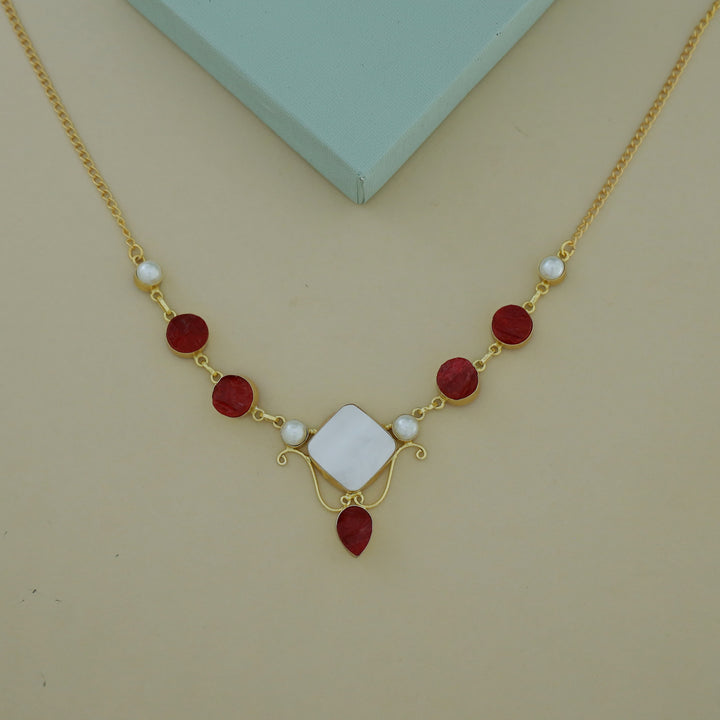 Golden Multishape MOP + Dyed Stone Pearl Neckpiece