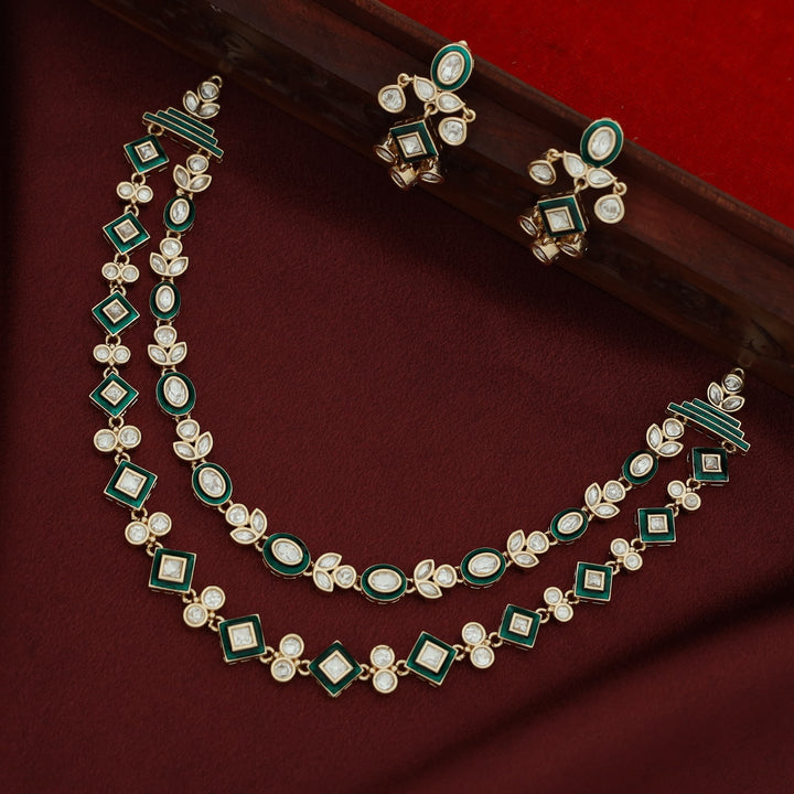 Premium Pragna Kundan 2 Layer Oval & Diamond Neckpiece With Earring