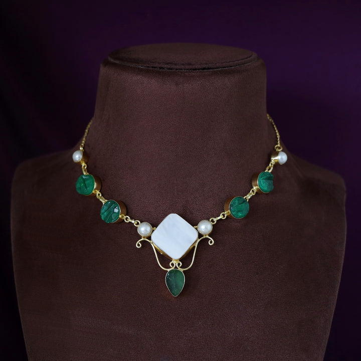 Golden Multishape MOP + Dyed Stone Pearl Neckpiece