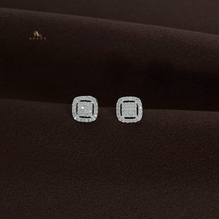 Silver Curvy Square Stud - 925 Sterling Silver