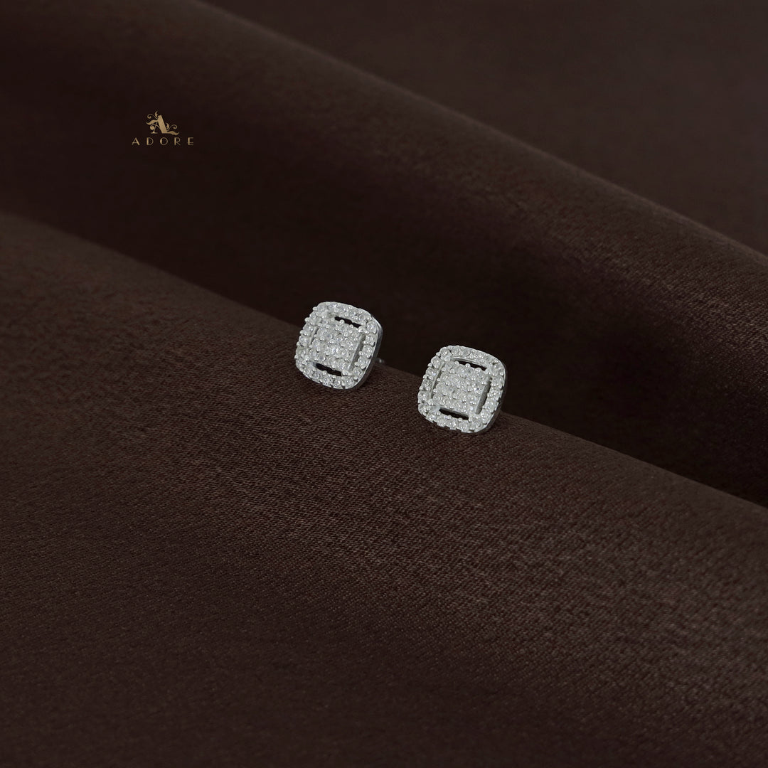 Silver Curvy Square Stud - 925 Sterling Silver