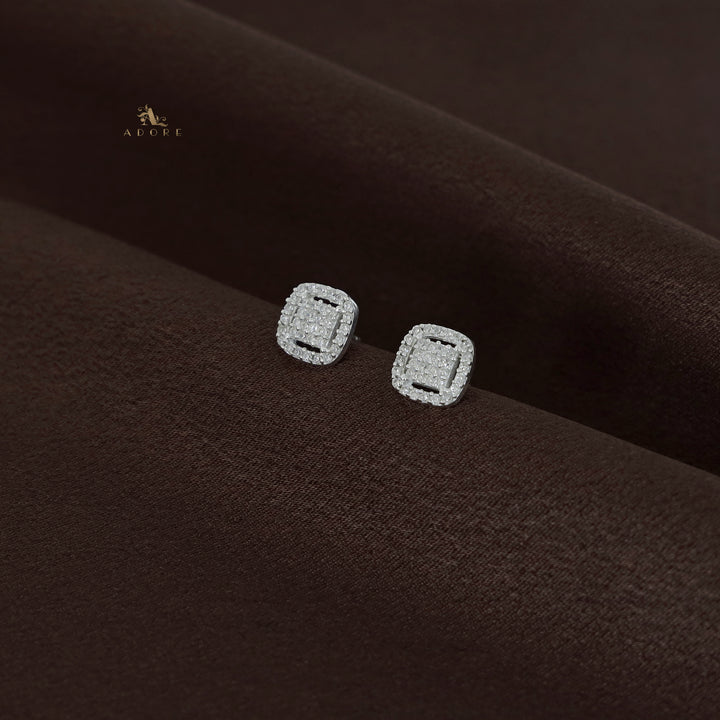 Silver Curvy Square Stud - 925 Sterling Silver