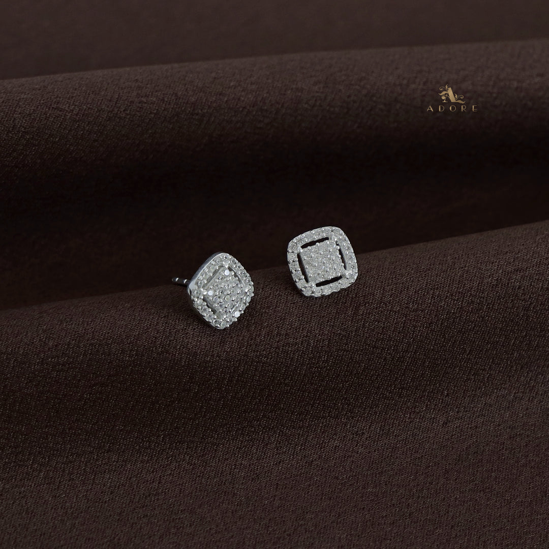 Silver Curvy Square Stud - 925 Sterling Silver