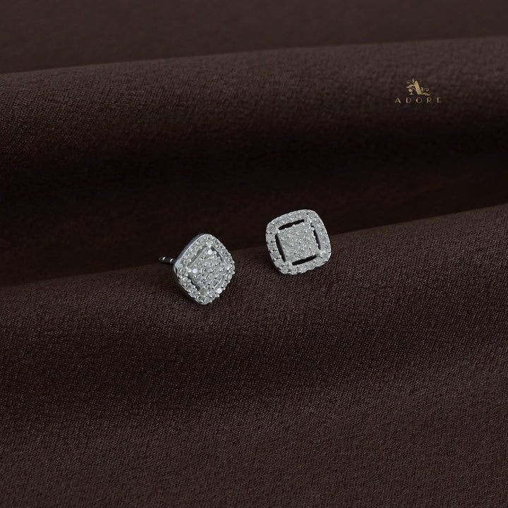 Silver Curvy Square Stud - 925 Sterling Silver