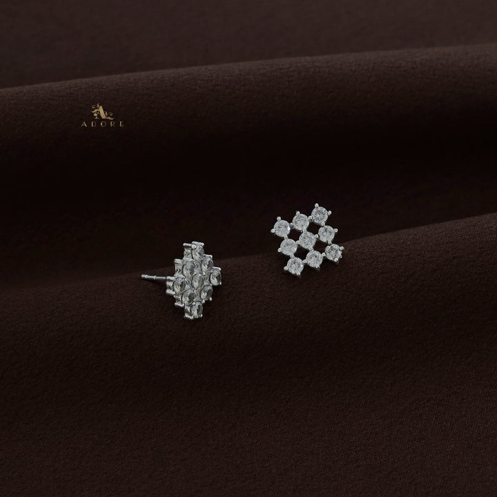 Silver Nava Square Earring - 925 Sterling Silver