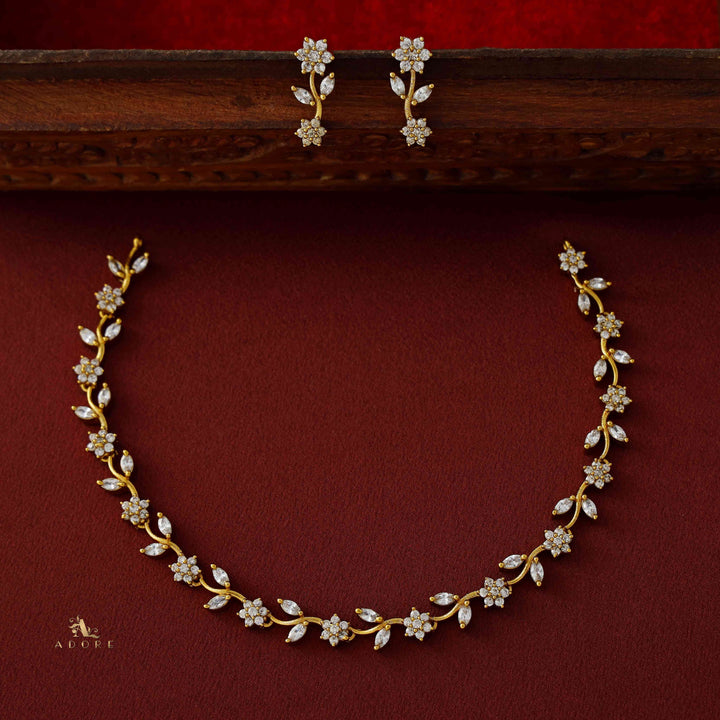 Sayisree Flower Short AD Neckpiece With Earring