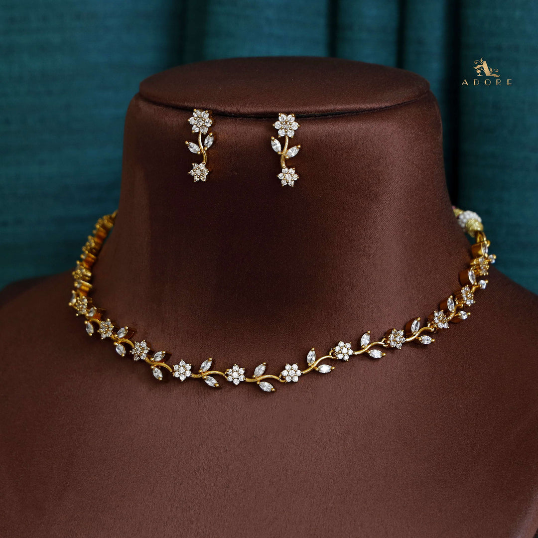 Sayisree Flower Short AD Neckpiece With Earring