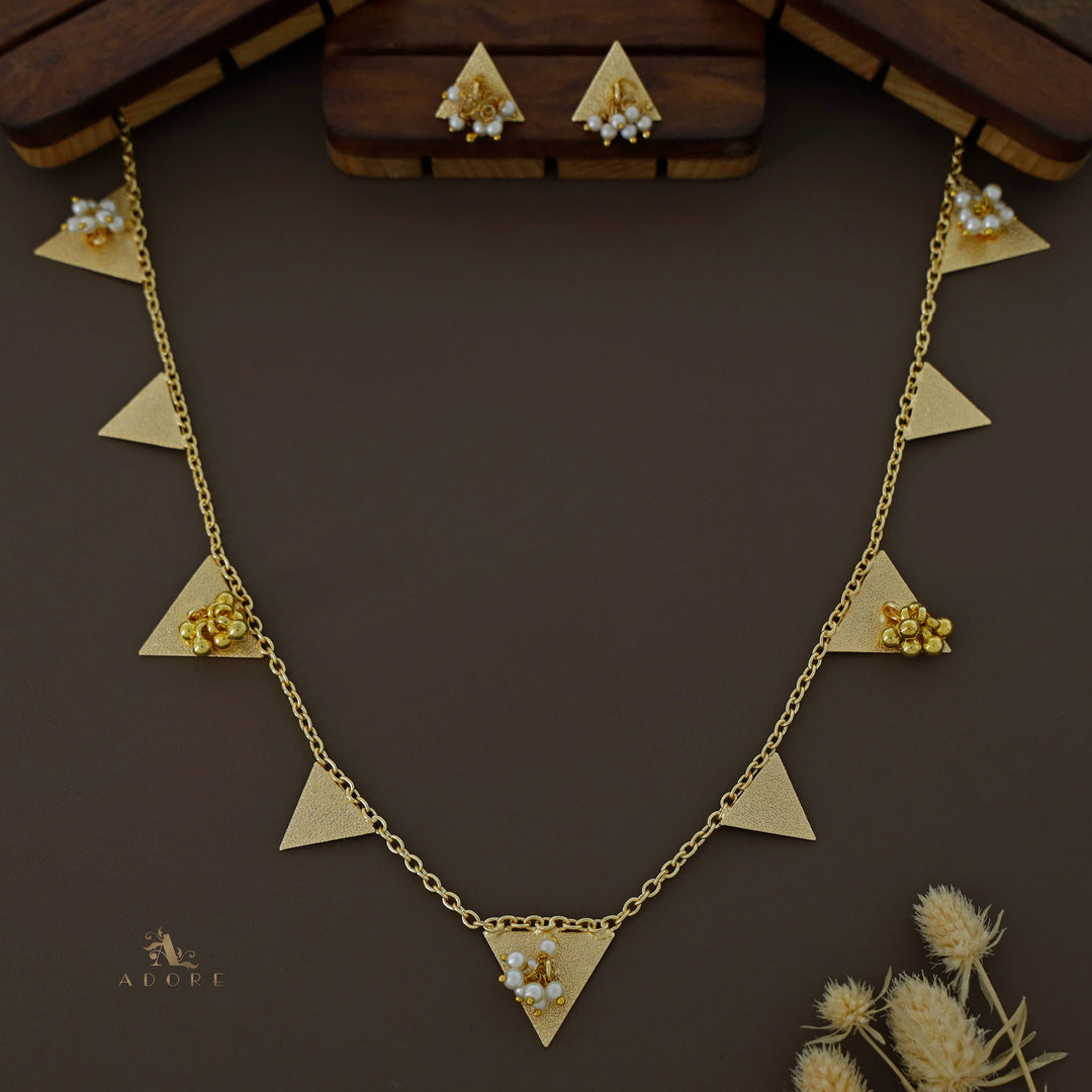 Golden Ghungroo Triangle Short Neckpiece With Earring