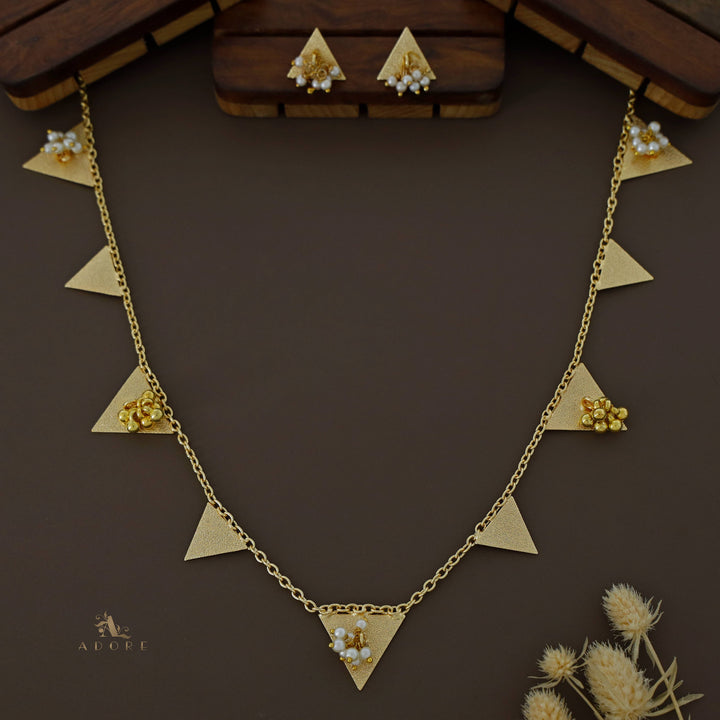 Golden Ghungroo Triangle Short Neckpiece With Earring