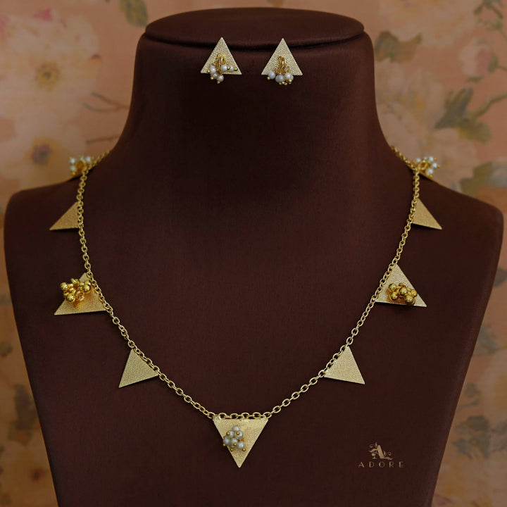 Golden Ghungroo Triangle Short Neckpiece With Earring