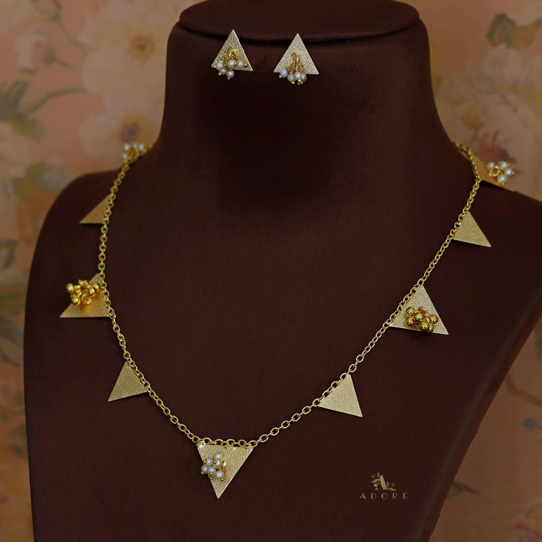 Golden Ghungroo Triangle Short Neckpiece With Earring