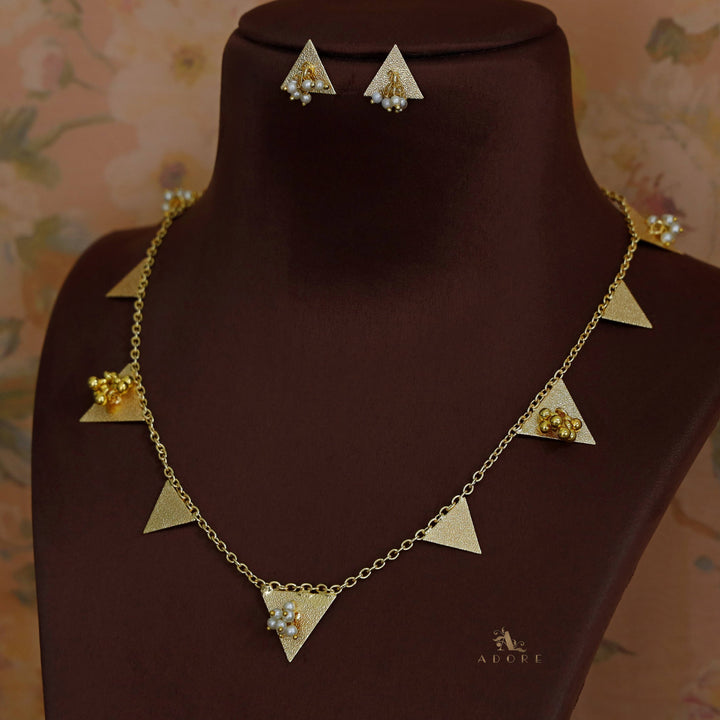 Golden Ghungroo Triangle Short Neckpiece With Earring