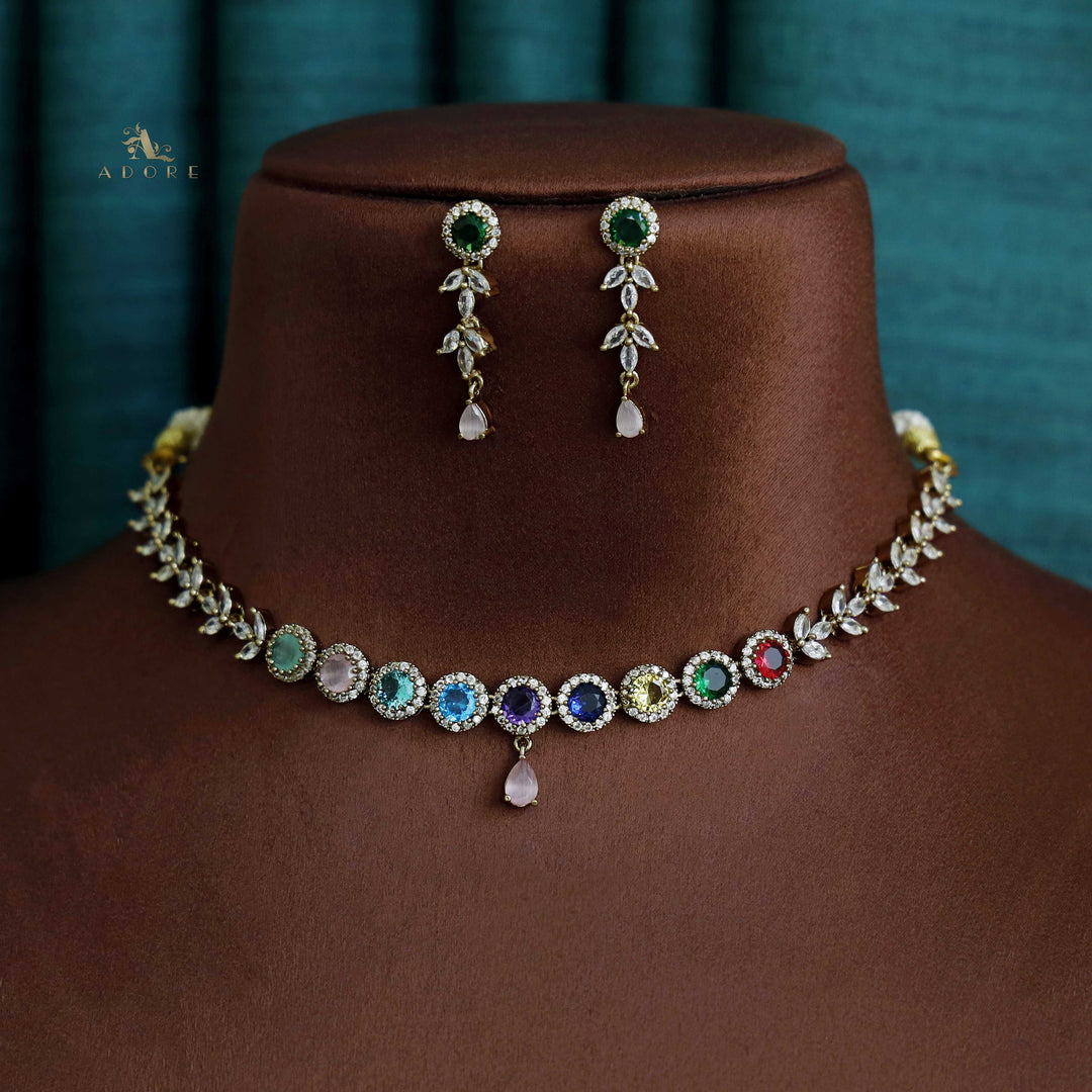 Niya Round Stone Short Neckpiece with Earring