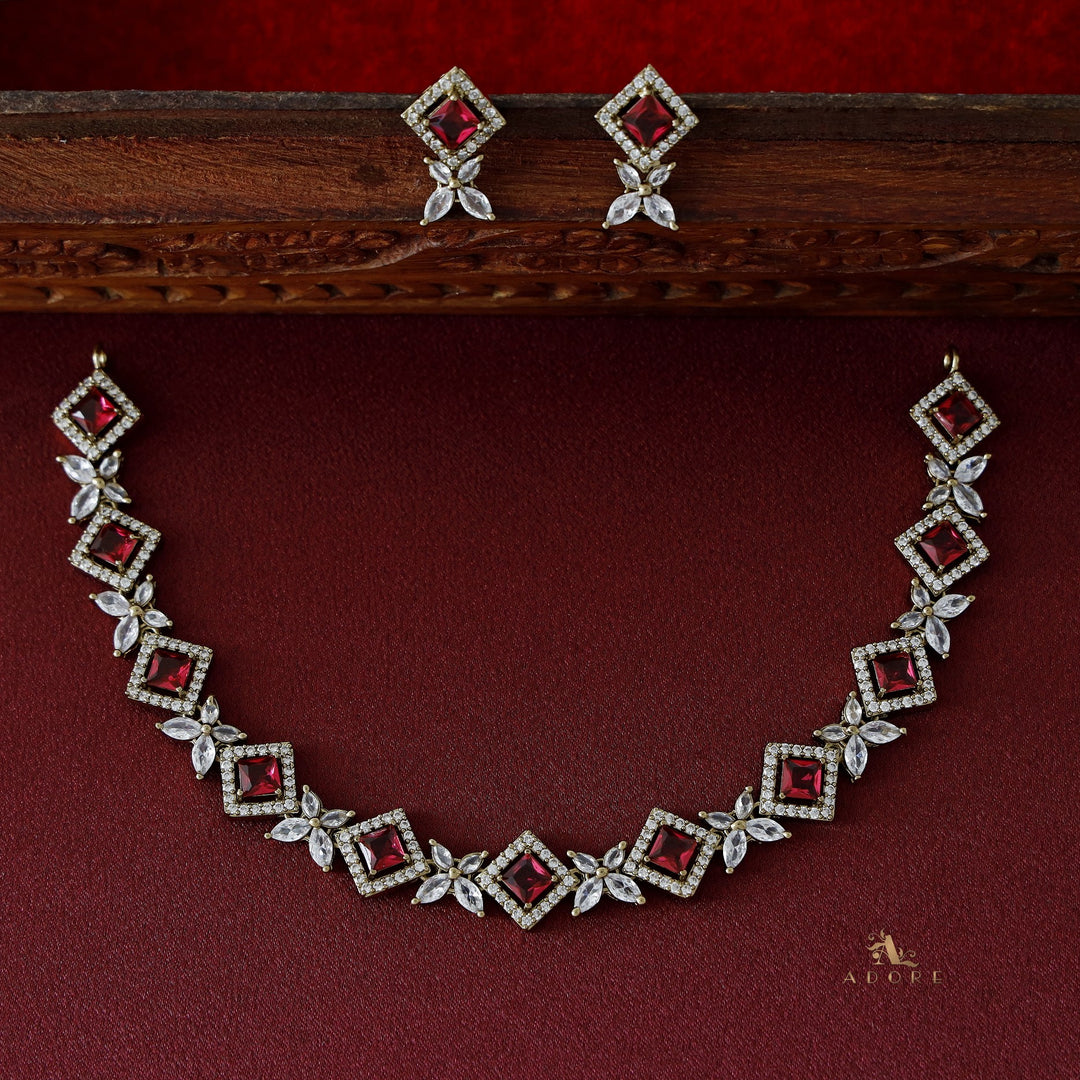 Swara Dhriti Diamond Short Neckpiece with Earring