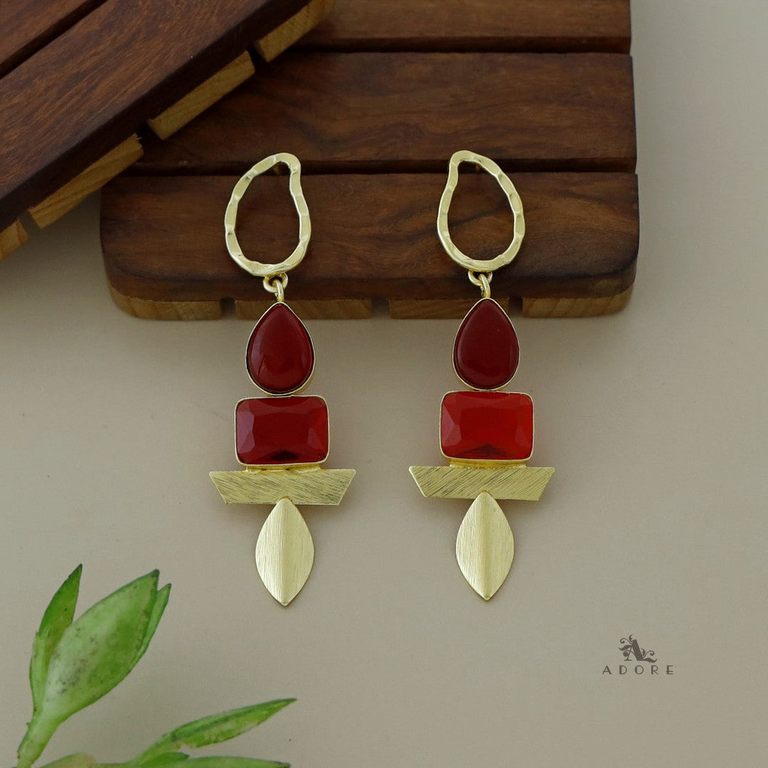 Golden Hammered Drop + Rectangle Earring