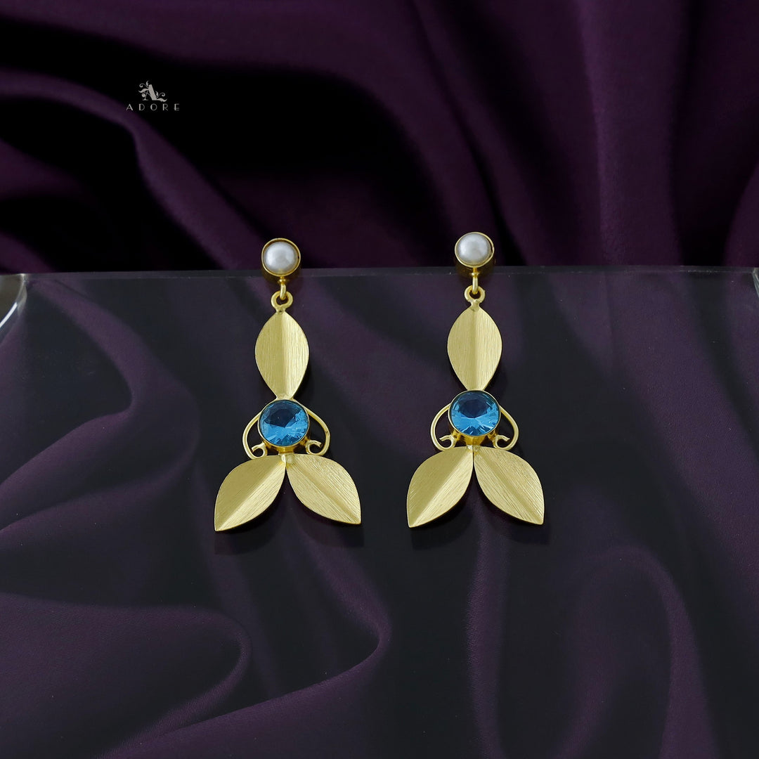 Aylas Golden Leafy Pearl Glossy stone Earring