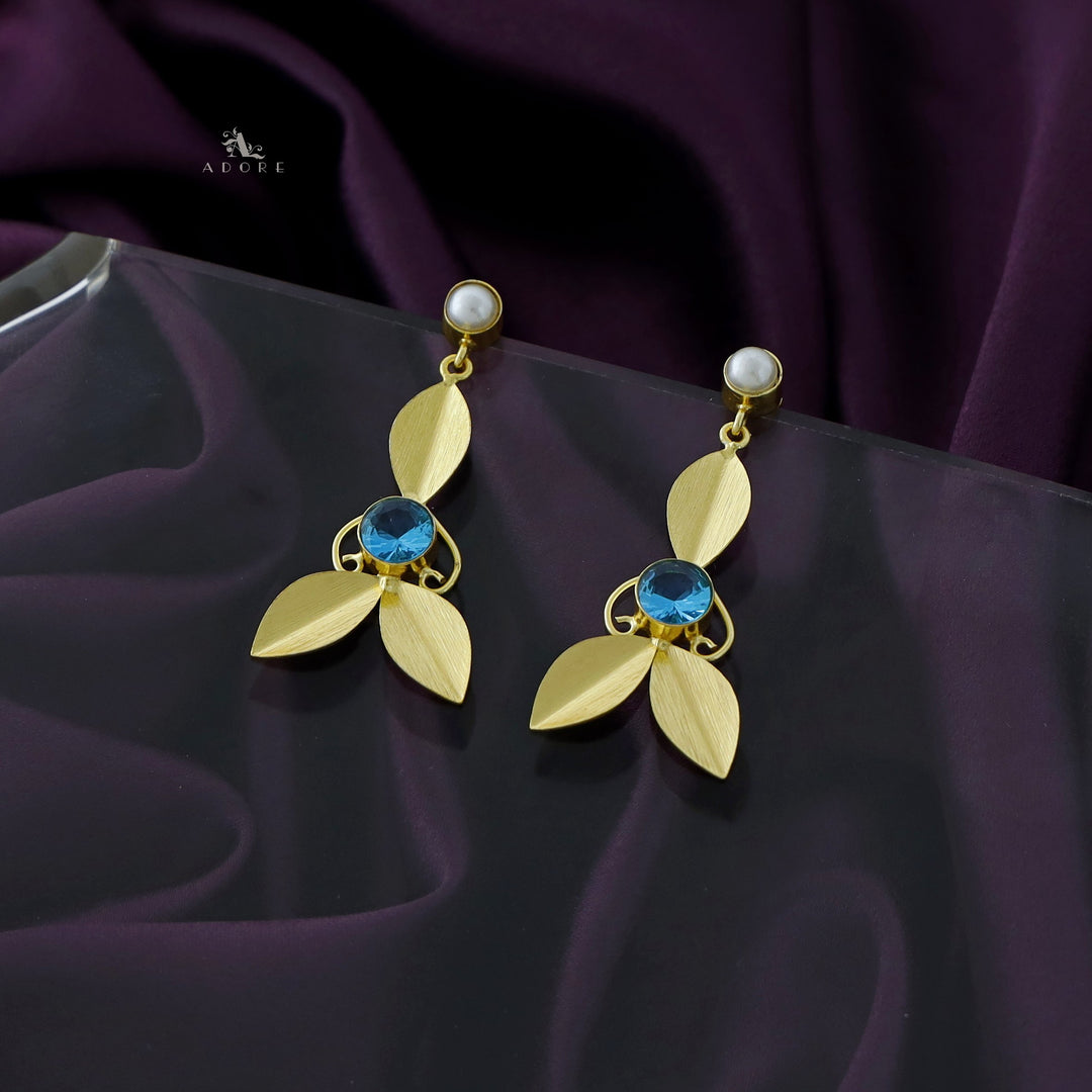 Aylas Golden Leafy Pearl Glossy stone Earring
