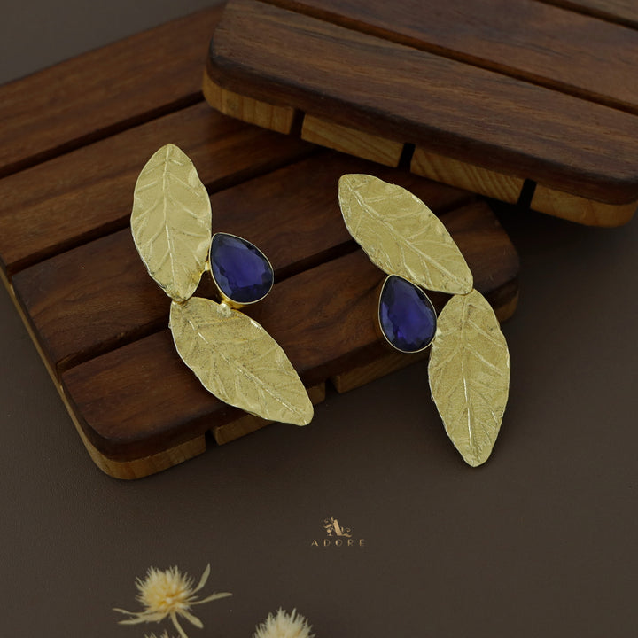 Izza Golden Leafy Glossy Stone Earring