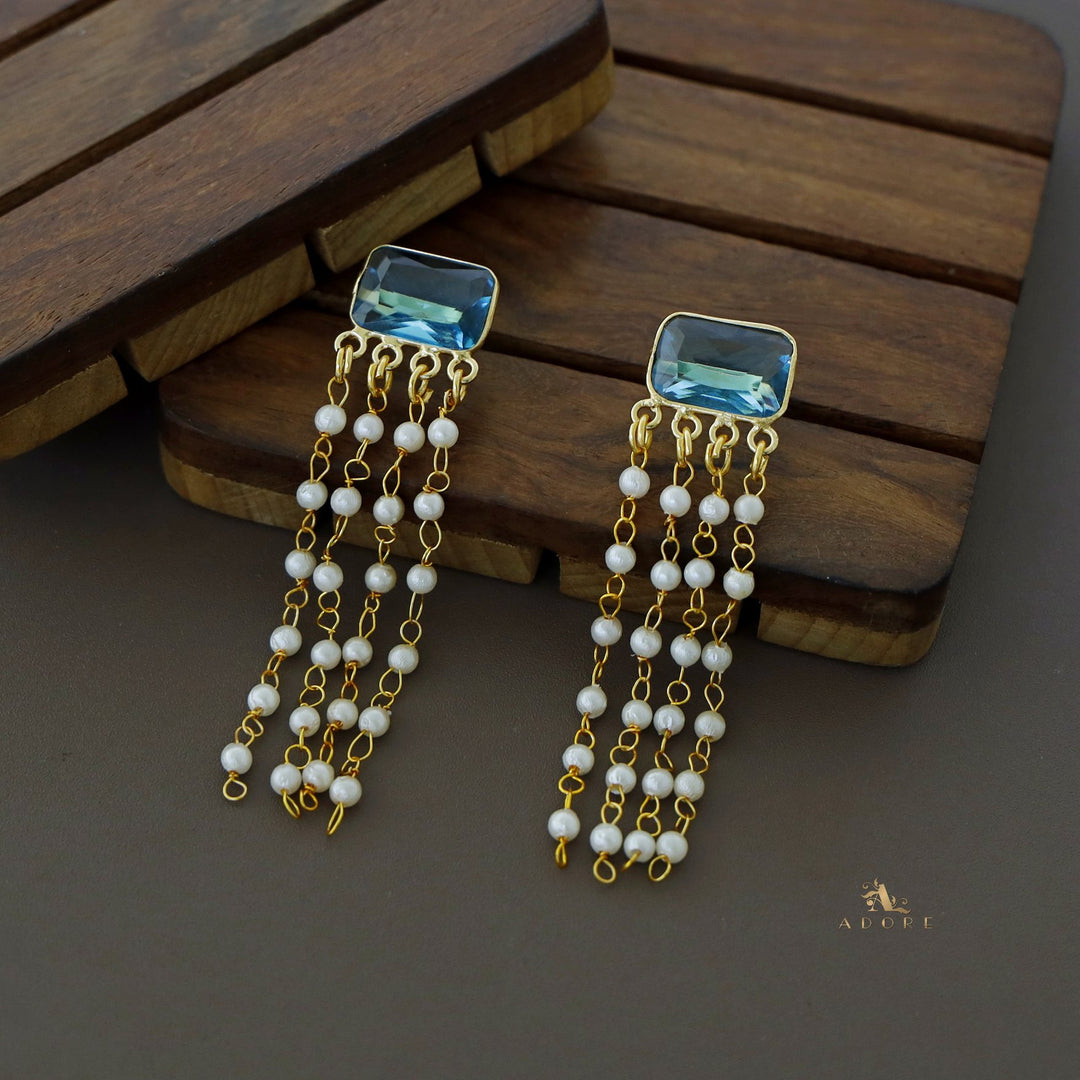 Rectangle Glossy Tassel Pearl Earring