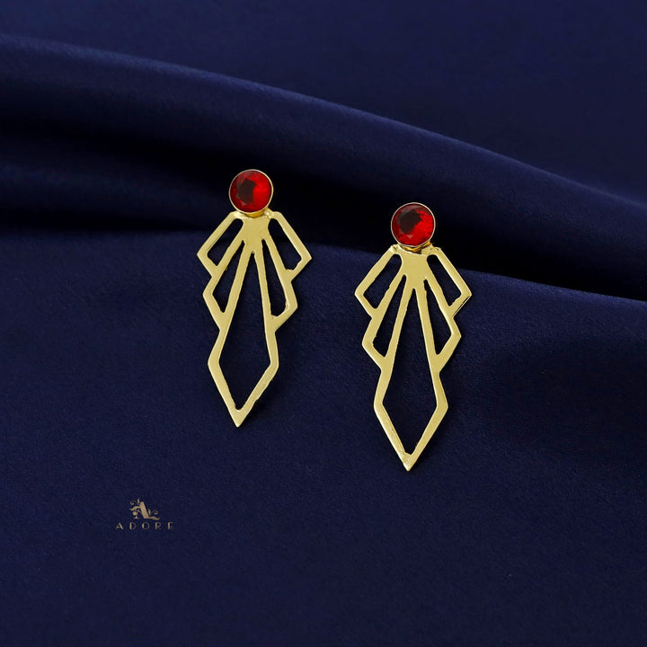 Lavenka Golden Arrow Round Stone Earring