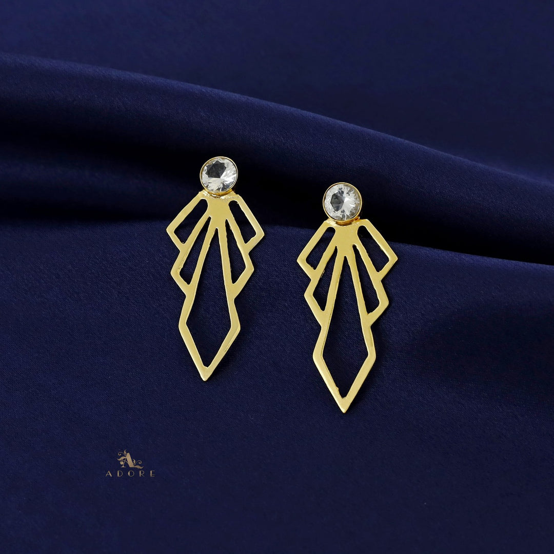 Lavenka Golden Arrow Round Stone Earring