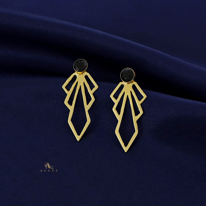 Lavenka Golden Arrow Round Stone Earring