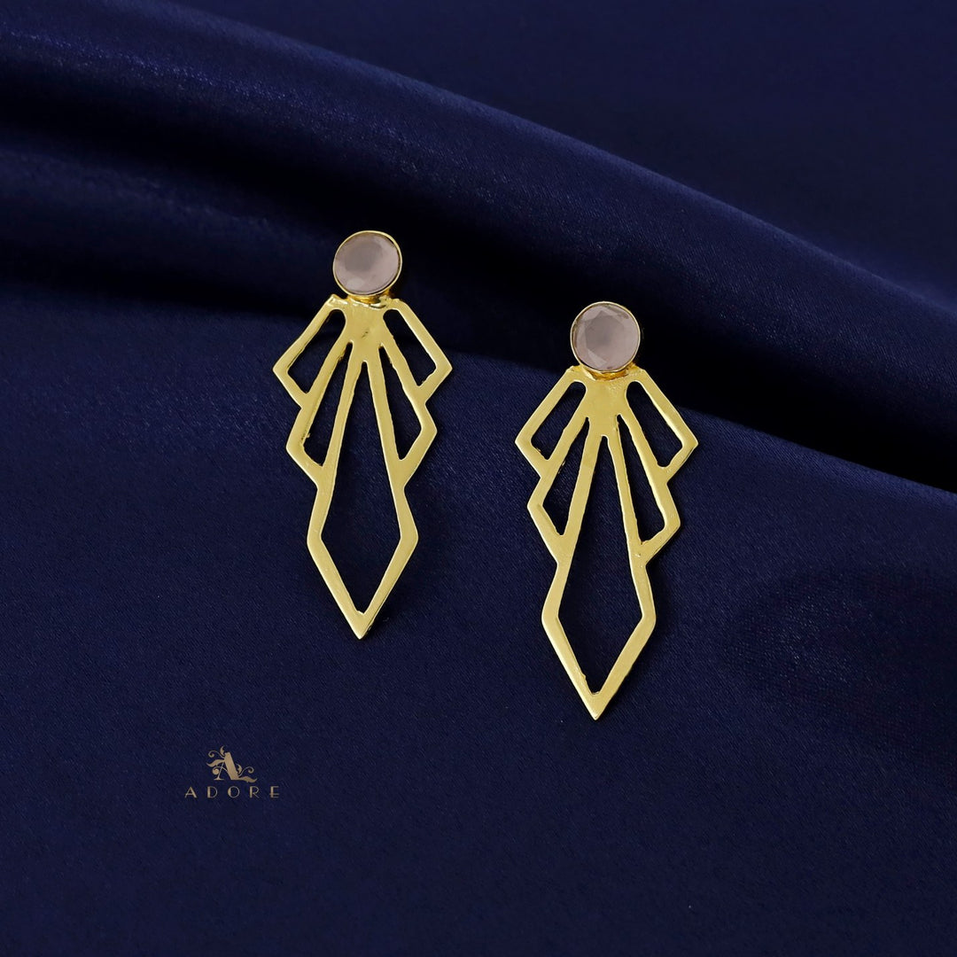 Lavenka Golden Arrow Round Stone Earring