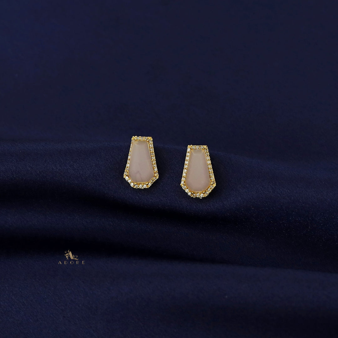 Golden Hexagon Glossy Stone Earring