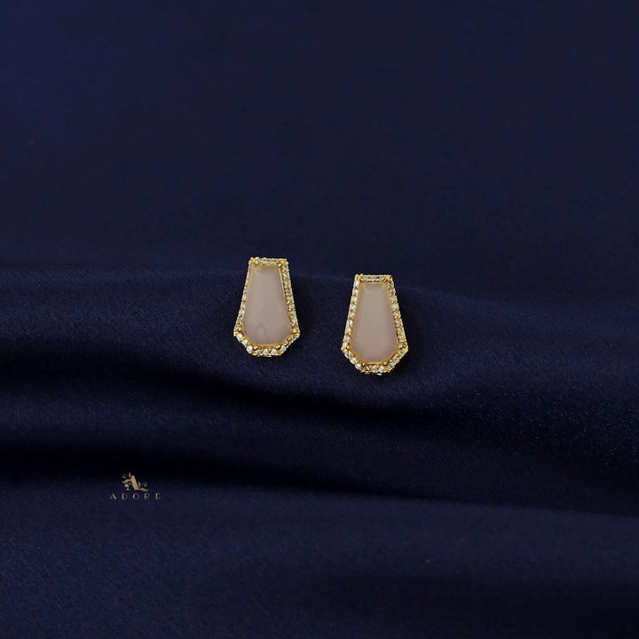 Golden Hexagon Glossy Stone Earring