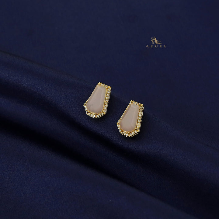 Golden Hexagon Glossy Stone Earring
