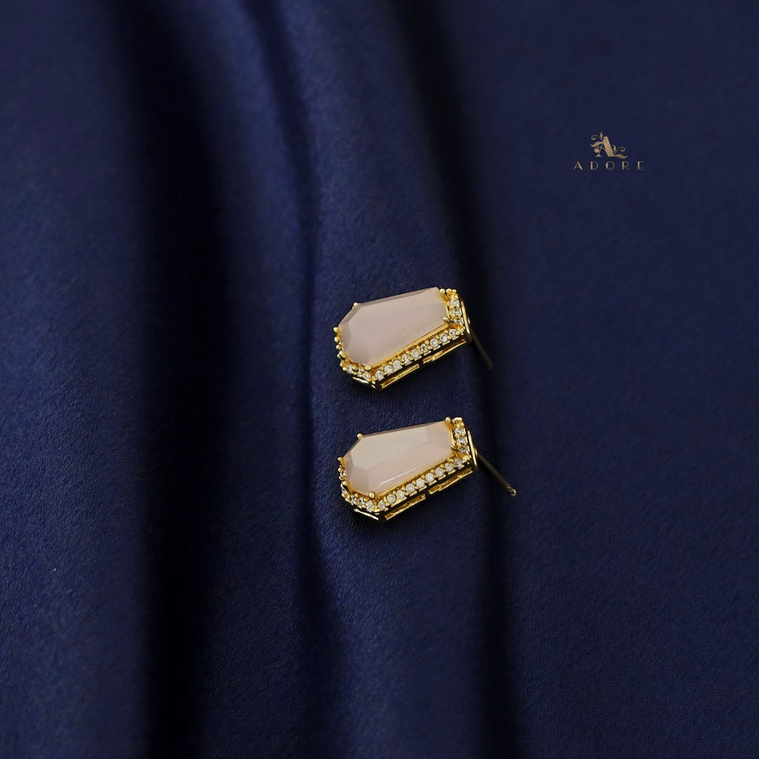 Golden Hexagon Glossy Stone Earring