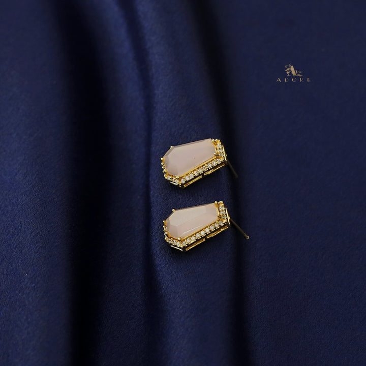 Golden Hexagon Glossy Stone Earring