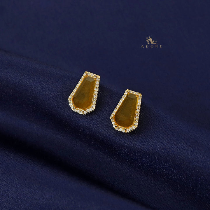 Golden Hexagon Glossy Stone Earring