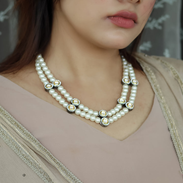 Anarvia Pearl 2 Layer Kundan Neckpiece With Stud