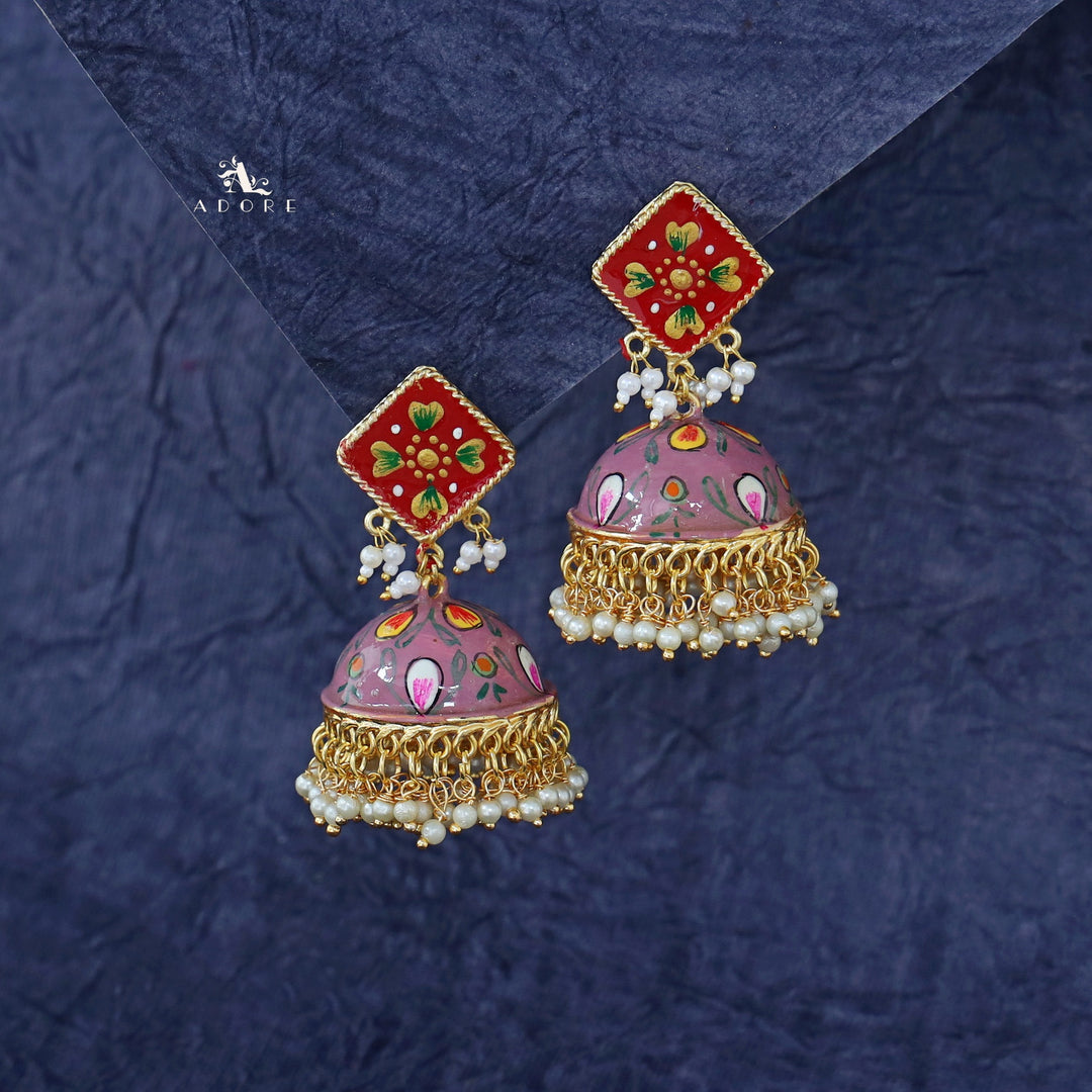 Hand Painted Cluster Pearl Diamond Jhumka