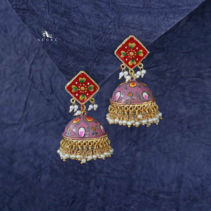 Hand Painted Cluster Pearl Diamond Jhumka