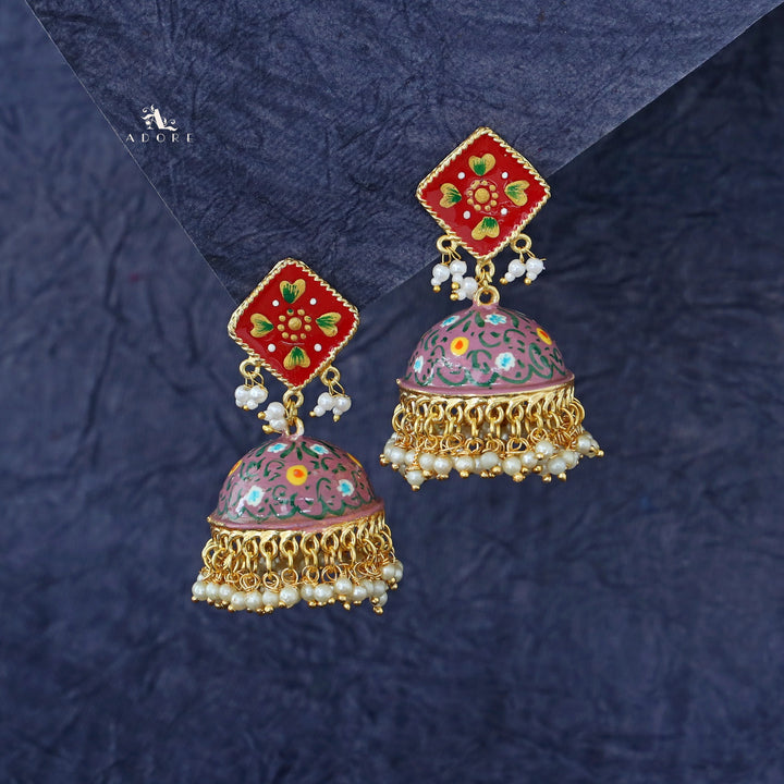 Hand Painted Cluster Pearl Diamond Jhumka