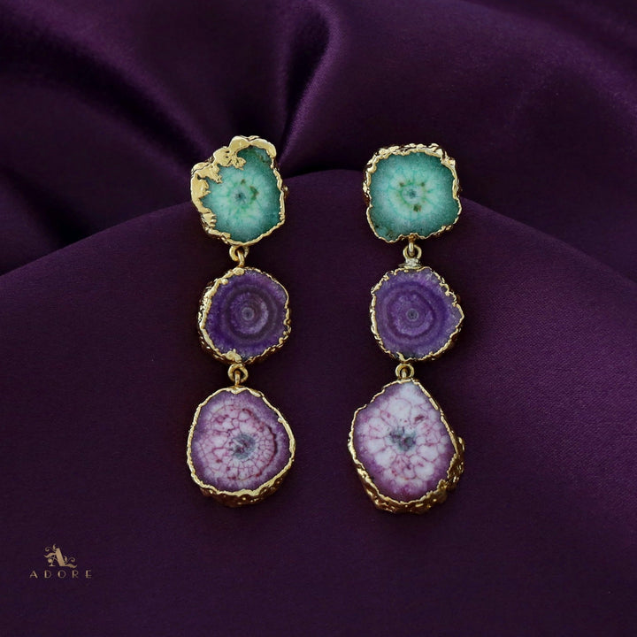 Iliana 3 Layer Solar Agate Earring